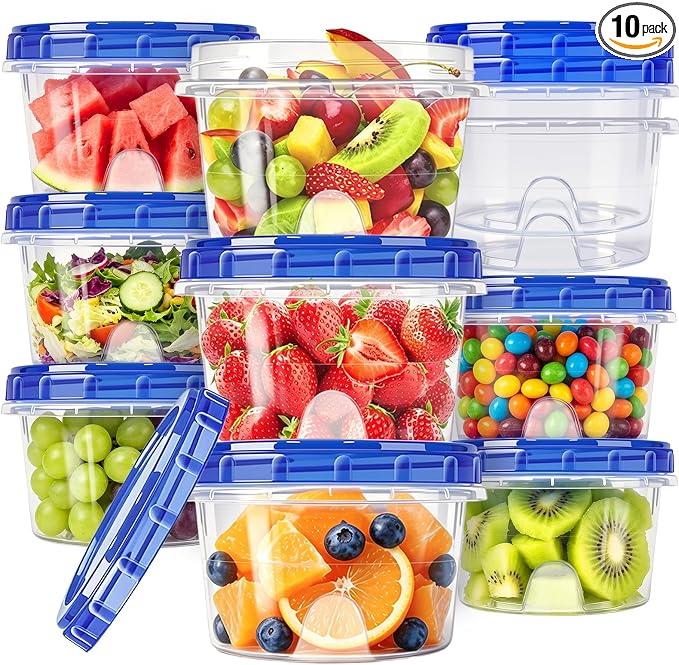 Freezer Storage Containers, 10 Pack-16 Oz Food Storage Containers with Twist Top Lids,BPA Free, Reusable, Meal Prep,Microwave and Dishwasher Safe