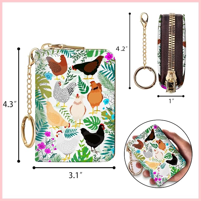 Blusabaca Women's RFID Wallet, Chicken Small, Leather, Waterproof, RFID-Blocking, 12 Card Slots, 2 Coins | Removable Keychain, Case with Zipper, Vegan PU Leather, Cash Coin Pocket, Business Accordion Purse, Ladies Female Gift