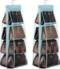 Lirex 2-Pack Handbag Hanging Purse Organizer for Closet, 8 Pocket Handbag Storage Organizer Hanger Oxford Cloth Closet Organizer for Family Closet Bedroom, Foldable and Universal Fit, Light Blue
