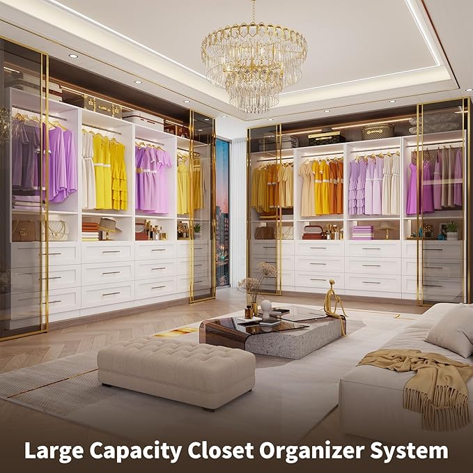Closet System with 3 Drawers, 2FT-5FT Closet Organizer System with Shelf, Freestanding Walk-in Modular Closet System, Small Wood Closet Drawer System, White, Single Unit