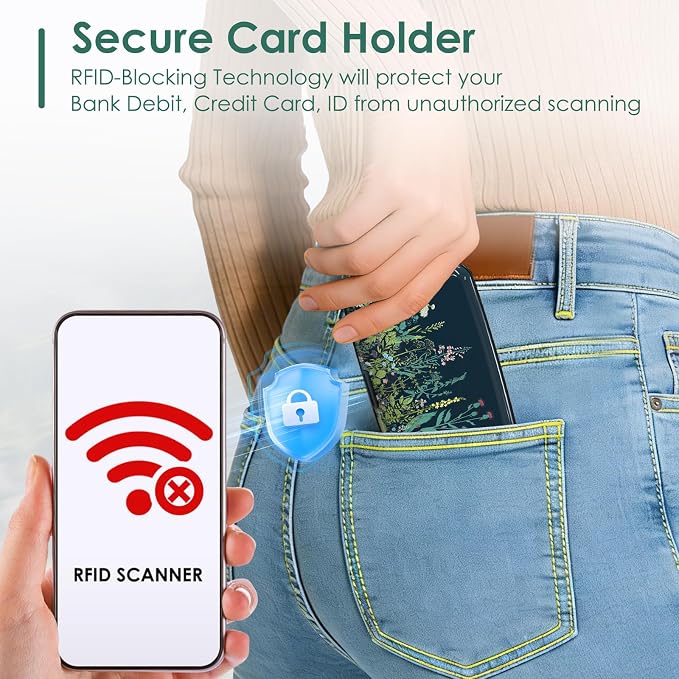 Credit Card Holder RFID Blocking, Mini Aluminum Hard Case, Plant Flowers Small Business Metal Wallet for Women Men