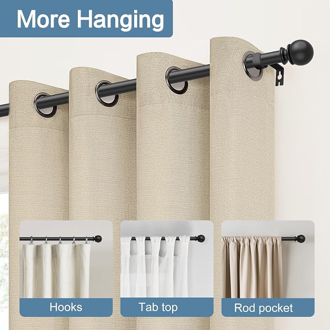 Black Curtain Rods for Windows 48 to 84 or 88 Inches Max,2 Pack 5/8 Inch Diameter Stainless Steel Adjustable Heavy Duty Curtain Rod with Brackets, Easy Installation for Indoor and Outdoor