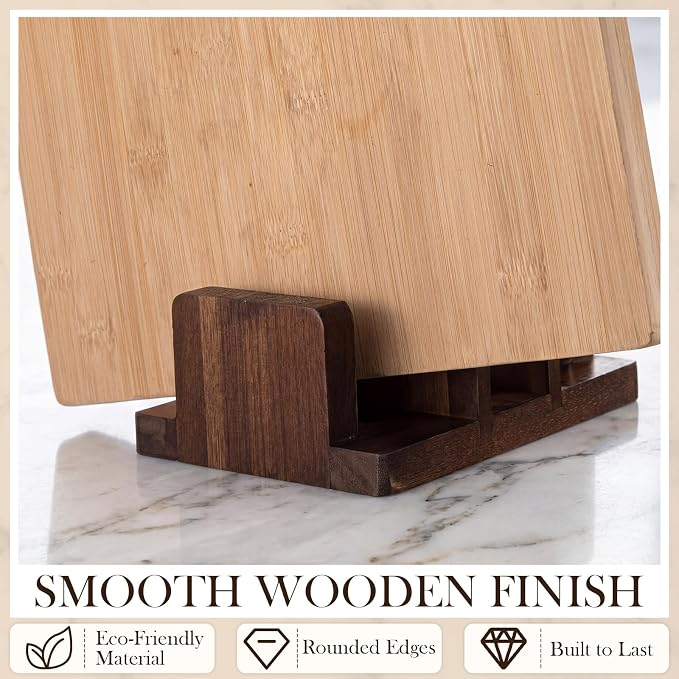 Mifoci 2 Pack Acacia Wood Cutting Board Holder, Kitchen Rack for Cutting Boards, Lids, Bakeware Storage, Countertop Pan & Tray Holder with 3 Slots, Plate Organizer for Cabinet, Baking Sheets