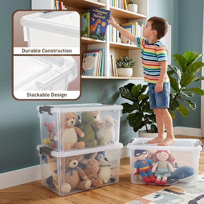 Citylife 32 QT Plastic Storage Bins with Latching Lids Stackable Storage Containers for Organizing Large Clear Storage Box for Garage, Closet, Kitchen, 8 Packs