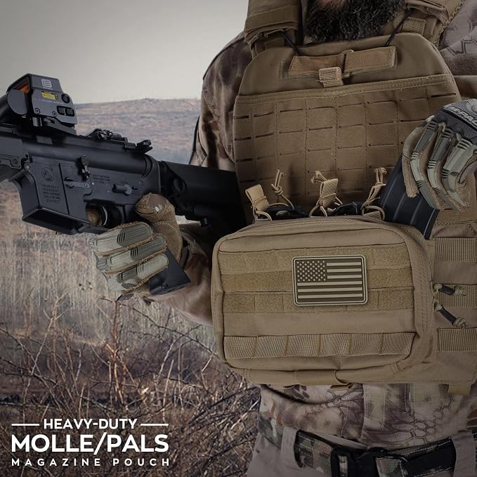 WYNEX Tactical Mag Admin Pouch, Molle Triple Magazine Pouches | Utility Tool Pouch Medical EMT Organizer with Triple Stacker Magazines Holder for M4 M16, Molle Compatible, Patch Included
