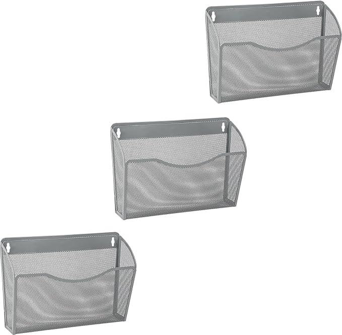 EASEPRES 3 Single Pocket Mesh Hanging File Organizer, Vertical Wall Mounted Magazine File Holder, Mount Basket Mail Paper Document Folder Organizing for Office, Home and School, Gray