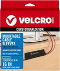 VELCRO Brand Mountable Cable Sleeve | Cord Management Mounts on Walls, Desk or Entertainment Center | Removable Adhesive is Damage Free | 8in Black, 2pk, 8in - 2Pk