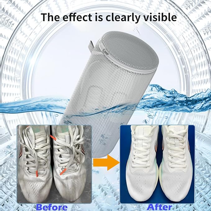 Kimmama Shoe Washing Machine Bag, Shoe Laundry Bag, Grey, 8x15", 2 Pack | Shoe Bag, For Sneaker, Tennis, Footwear, Trainers, Slippers, Sock, Building Blocks, Sandwish Mesh, Travel, Divided