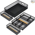 Neudeco Desk Drawer Organizer, 4 Pack Metal Mesh, Black | Adjustable Dividers, Stackable, Pen Organizer, Office Supplies Organizer