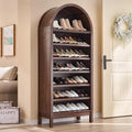IFGET 71" Tall Arched Shoe Storage Cabinet, 7 Tiers 28 Pairs Wooden Shoe Rack with 3 Adjustable Shelves, Freestanding Shoe Closet Shelf Organizer for Entryway, Hallway, Living Room-Brown