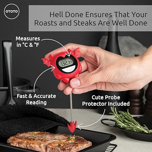 OTOTO Hell Done Halloween Meat Thermometer Digital - Spooky Food for Cooking, for Meat, Digital, Cooking Gifts, Cute Kitchen Gadgets