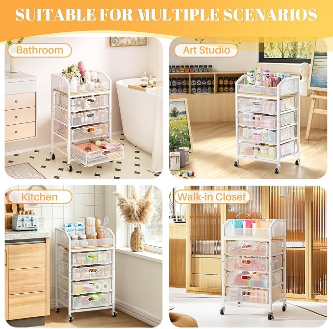 SUNALLY Rolling Makeup Cart Organizer with Drawers, 5-Tier Beauty Vanity Storage Cart for Skincare, Cosmetics, Nail Supplies and Bathroom Essentials, White