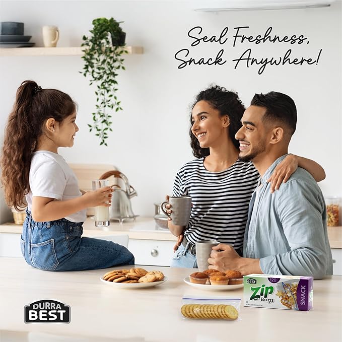 Snack Zip Bags - 480 Count | Resealable, Leak-Proof & Freezer Safe Food Storage Bags | BPA-Free Durable Zip Seal for Snacks, Fruits, Veggies & Lunch | DURRA BEST