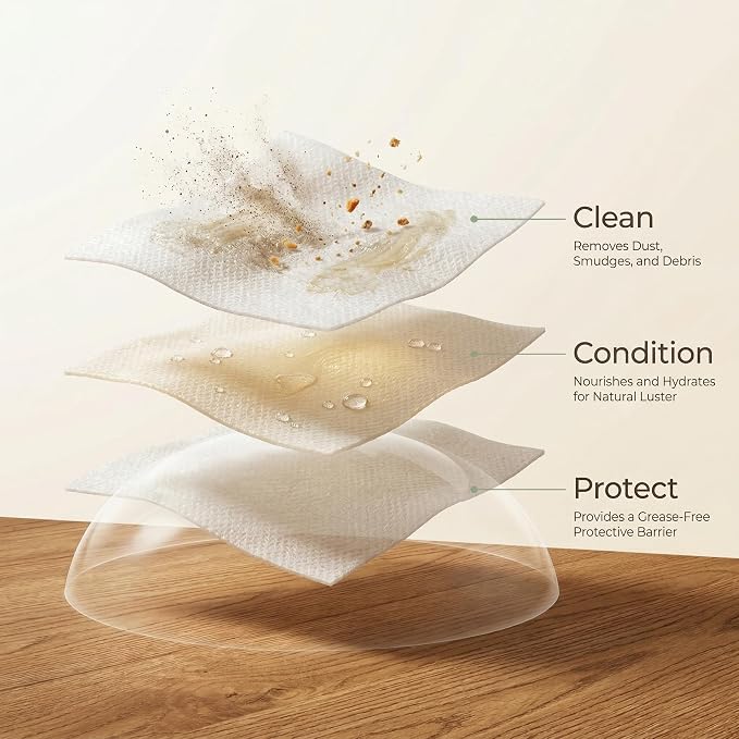 Wood Cleaning Wipes 180 Ct, Clean, Polish & Condition | Restore & Protect Shiny Surface, Wet Cleaner Wipes for Wooden Furniture, Kitchen Cabinets, Doors, Desks, Tables & Carved Wood