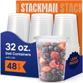 Stack Man 32 oz Deli Containers with Lids (48 Sets) – Quart Clear Plastic Food Storage Containers, Airtight Leak-Resistant Seal, BPA-Free, Microwave & Freezer Safe, Meal Prep Soup Takeout to-Go