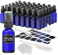 Nevlers Blue Glass Small Spray Bottle 1 Oz 48 Pack Mini Spray Bottle Set | Leakproof Glass Spray Bottles for Cleaning & More w/ Shrink Wrap, Funnel, Brush & Labels | Perfume Travel Refillable Bottles