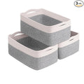 Goodpick Baskets for Shelves, Storage Basket for Organizing, Storage Bins, Toy Box, Wicker Basket for Organization 3 Pack, White & Light Gray, 13 x 8 x5 in