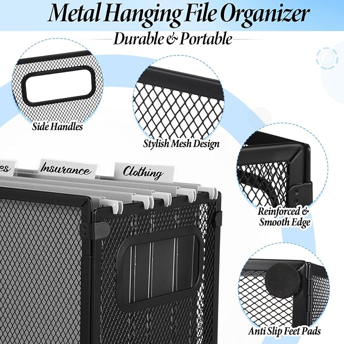 2 Pack Hanging File Holder, 10 Hanging Folders, Metal Mesh, Letter Size Folder Storage, Desktop Storage Cabinets, Office School Document(Gray,Small)