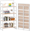 4NM No Assembly Folding Bookshelf, 4-Shelf 54" H Collapsible Foldable Bookcase Storage for Small Spaces, Natural White