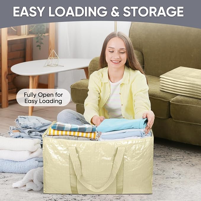 TICONN 8 Pack Extra Large Moving Bags Heavy Duty with Zippers & Carrying Handles, Durable Storage Bags Moving Boxes for Closet Organizers and Storage (8 Pack, Cream)