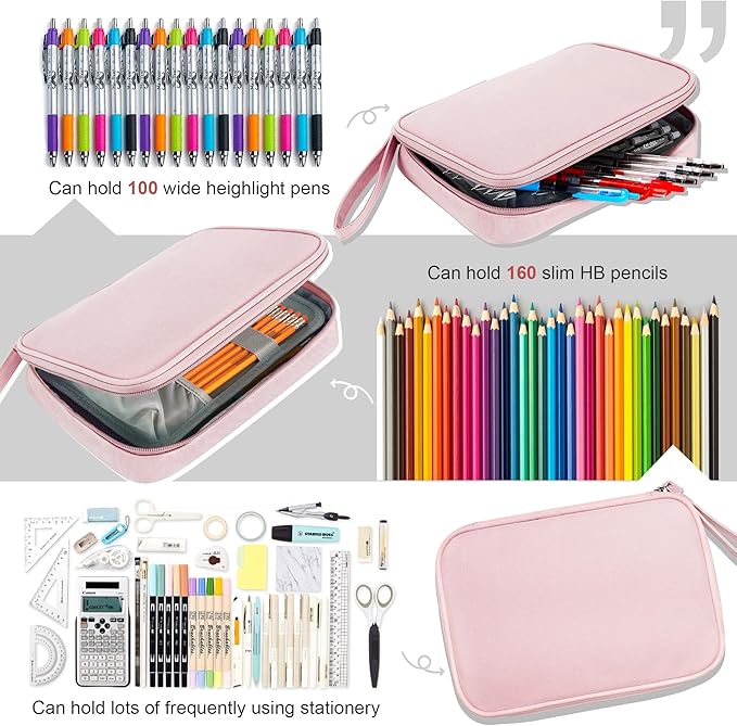 Zannaki Big Capacity Storage Pouch Marker Pen Pencil Case Simple Stationery Bag Box Art Tool & Sketch Storage Boxes for Bullet Journal Middle High School Office College Student Girl Women Adult Teen