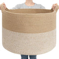 Goodpick Large Wicker Basket for Blankets, Baby Toy Storage Basket, 85L | 21.7 x 21.7 x 13.8 In Baby Storage Basket for Nursery, Blanket Basket for Living Room, Woven Basket for Towels, White & Jute