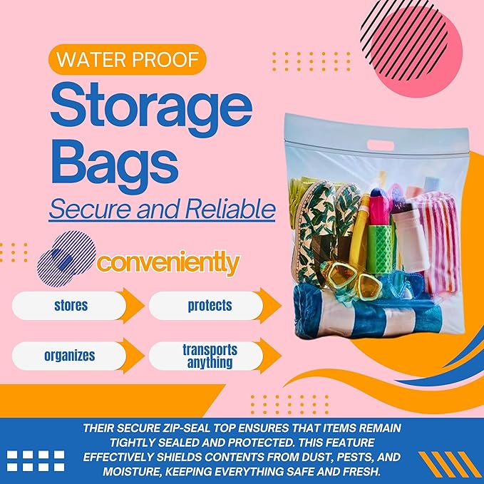 (3) Heavy Duty Storage Bags XXL Moving Traveling Clothing Bedding 2 FT x 20 IN Handles Zip Seal Organization Reusable