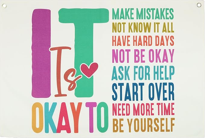 Classroom Wall Flag Decor-Teacher Gift-Inspirational Back to School Wall Banner Decor-It is okay to make-Hanging Rectangular Canvas Banner for Classroom Teacher Office Reading Corner-28.5x20 Inches