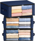 Fab totes 35L Closet Organizers and Storage, Foldable Under Bed Storage Containers, Storage bags for Organizing Bedroom, Closet, Clothing,Organization with Handle (3 Pack,Blue)