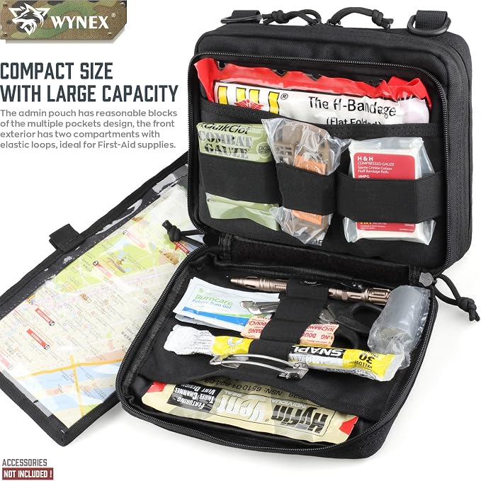 WYNEX Tactical Large Admin Molle Pouch of Double Layer Design EDC Organizer | Molle EDC EMT Utility Pouches with Map Sleeve Modular Tool Bag Large Capacity Flag Patch Included