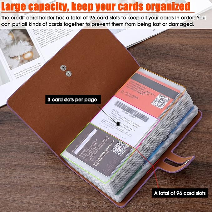 RFID Credit Card Holder, Leather Business Card Organizer with 96 Card Slots, Credit Card Case for Managing Your Different Cards and Important Documents to Prevent Loss or Damage (Light Blue)