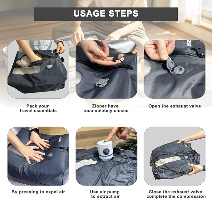 MYDAYS Vacuum Bag for Travel, Professional IPX8 Waterproof Reusable Vacuum Compression Bags for Travel Suitcases, Durable Space Saver Bag(2 PACK,With Pump)