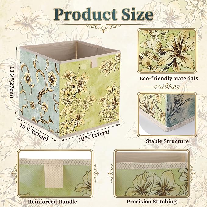 Novabright 6 Pack Vintage Floral Storage Bins 11 Inch Cube Storage Baskets with Handle Collapsible Fabric Boxes Cube Organizer Cubby Shelf Bedroom Closet Classroom Home Decoration for Girls