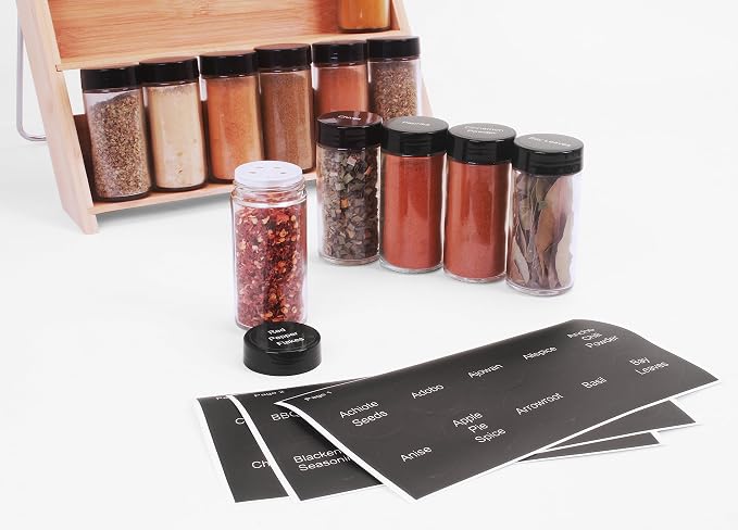 Orii Spice Labels, Black Round | 160 Pre-printed, 20 Blank