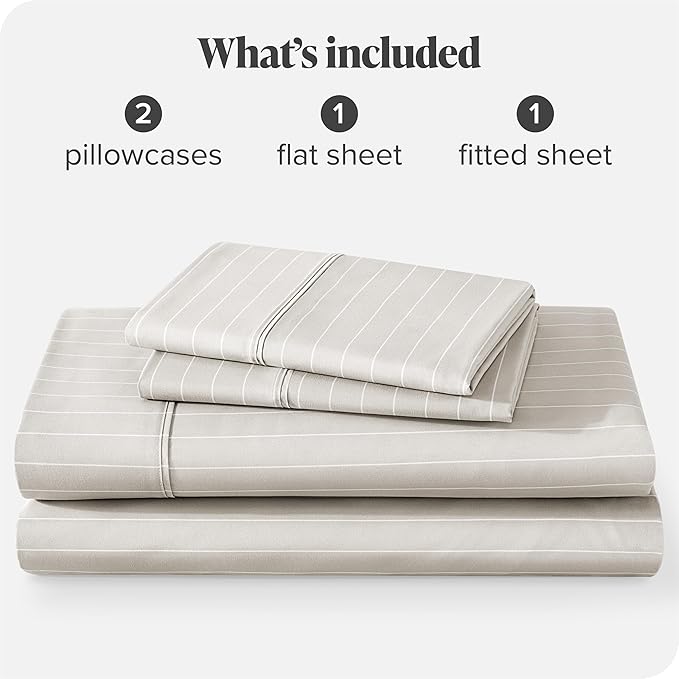 Bare Home Full Sheet Set - Luxury 1800 Ultra- Soft Double Brushed Microfiber - Deep Pockets - Easy Fit - 4 Piece Bedding Sheet Set (Full, Pinstripe - Stone/White)