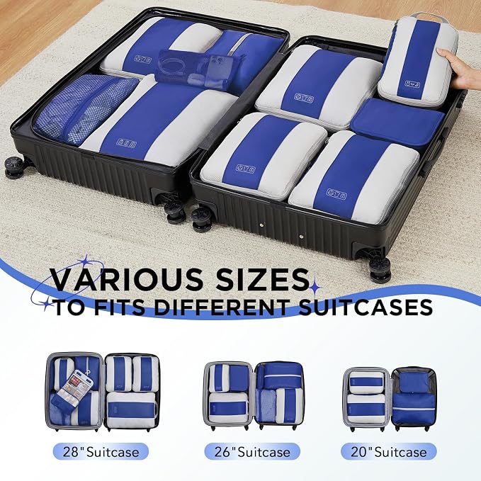 OlarHike 10 Set Compression Packing Cubes for Travel Essentials,Compressible Expandable Space Saver Bags for Organizing Clothes,Luggage Suitcase Garment Bags with Over 1000 pcs Mesh Holes(Klein Blue)