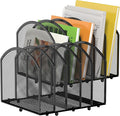 MINDEPOT Desk File Organizer 5 Sections Desktop Organizer File Mail Sorter Office Organization File Folder Holder for Office School & Classroom (Black, 5 Section - 2Pack)