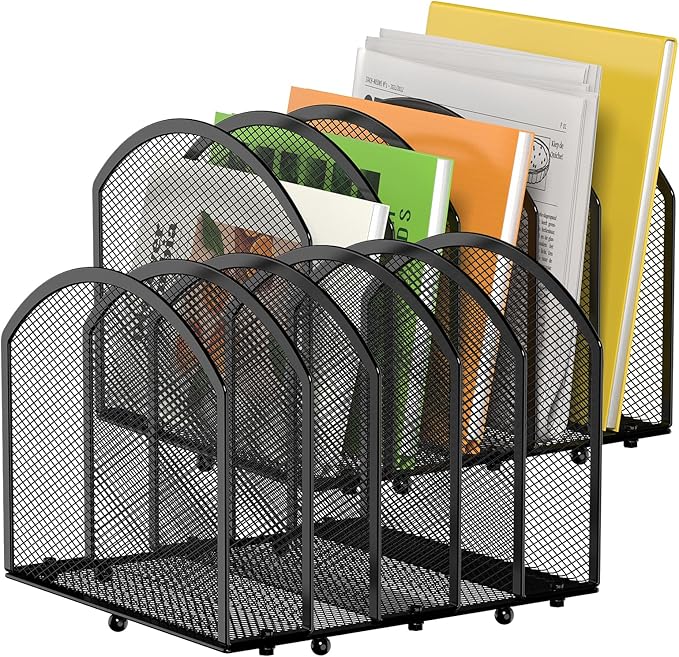 MINDEPOT Desk File Organizer 5 Sections Desktop Organizer File Mail Sorter Office Organization File Folder Holder for Office School & Classroom (Black, 5 Section - 2Pack)