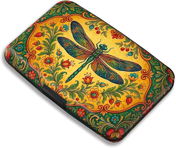 Maicican RFID Blocking Aluminum Credit Card Holder | Slim Metal Wallet for Women & Men, Business Card Case for Travel, Fits Front Pocket, Card holder wallet - Dragonfly
