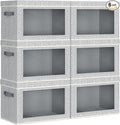 Homsorout Collapsible Storage Bins with Lids - Stackable Storage Containers with Window, 6 Pack Fabric Cube Bins for Closet, Home & Office Organization Baskets, Light Gray, 14.9" x 9.8" x 9.8"