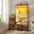 Clothing Rack with Fabric Drawers & LED Lights, 39.4W*57H Dresser with Hanging Rack, Free Standing Wardrobe Closet with Shelves, Closet Organizer with Drawers for Bedroom, Small Space, Apartment