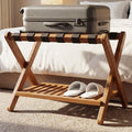 Heybly Luggage Rack for Guest Room,Bamboo Folding Luggage Stand & Suitcase Holder,Suitcase Stand, 5 heavy-duty straps,Holds up to 165 Lbs, Heavy Duty Luggage Rack for Bedroom Hotel, Walnut, HLR013WB1