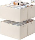StorageWorks Fabric Storage Bins, Narrow Baskets for Storage, Small Baskets for Organizing with PU Handle, Suitable for Clothes, Books, and Toys, Khaki Stripe, 4-Pack