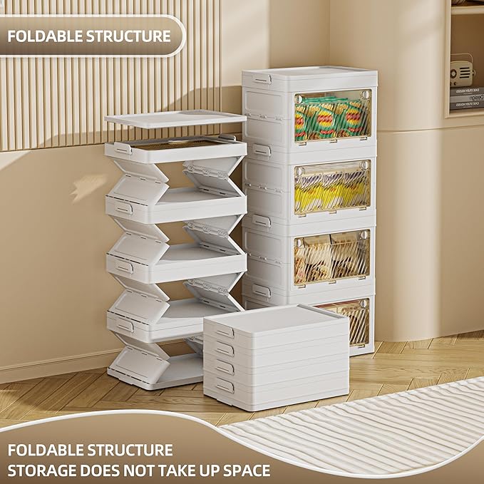 72 QT / 18 Gal Foldable Storage Cabinet - Clear Front & Back Doors with Triple Security Latches, One-Pull Assembly, Grade Organizer for Tools/Toys/Supplies