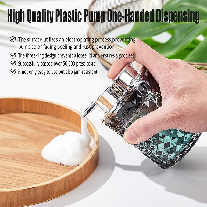 Malachi Foaming Hand Soap Dispenser, Refillable Clear Glass Foam Pump Bottle for Hand Soap, Dish Soap, Body Wash, Shampoo, Facial Cleanser & Baby Wash, Multi‑use for Bathroom, Kitchen & Commercial Use