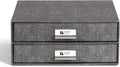 Bigso Birger 2-Drawer Canvas Fiberboard Easy Pull Handle Box - Desktop Drawers for A4 and Letter Size Papers - Desk Drawers with Metal Label Holder - 13.1in x 10in x 5.7in - Melange Grey