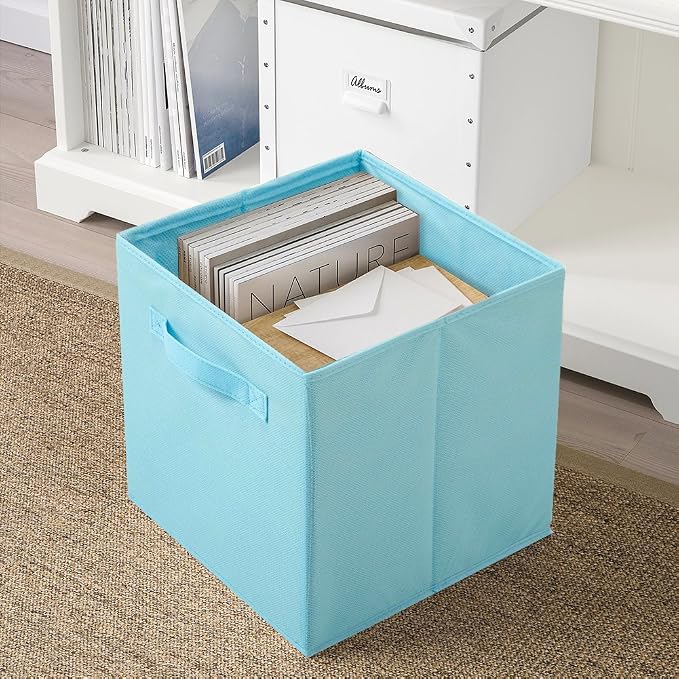 PowerKing Collapsible Storage Cubes, Farbic Storage Bins, Blue, 2 Pack | Sturdy, Lightweight, Easy Pull Handle, Closet & Shelf Organizer, Clothes and Toys Storage, 10.5'' x 11'' x 10.5''