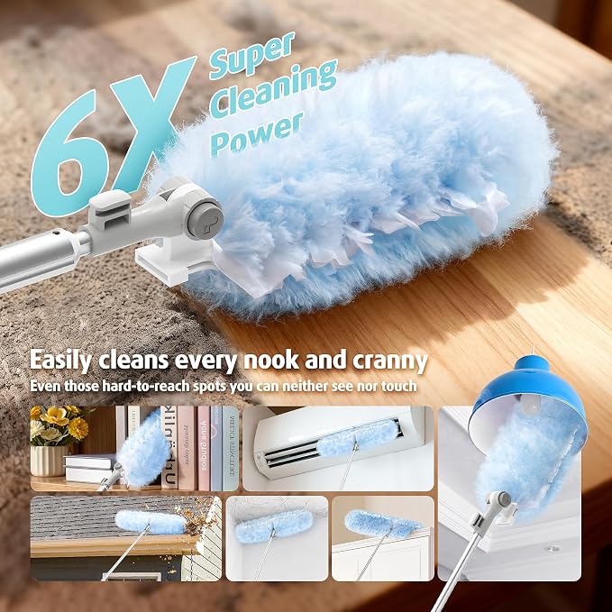 6ft Extendable Duster Handle with 40 Refills, Compatible with Swiffer Duster, Disposable Microfiber Dusting Pads for Home Cleaning, Ceiling, Fan, Window, Hard-to-Reach Areas