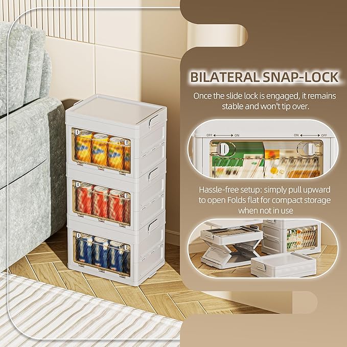 28 QT / 7 Gal Space Saver Foldable Cabinet Slim Profile, Double Transparent View Doors, Instant Pull-Up Frame for Apartments/Dorms