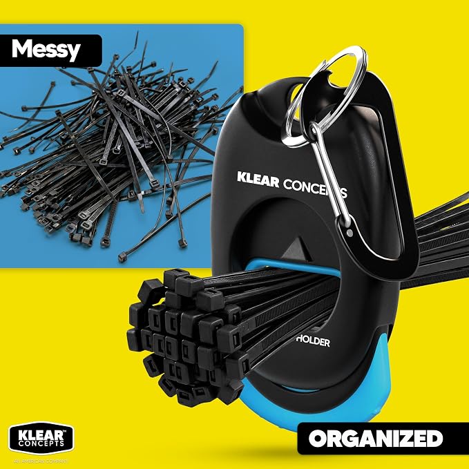 Zip Tie Holder with Carabiner Clip, Holds Up to 65 Zip Ties | Spring Loaded Design Clips onto Any Tool Belt or Ladder for One Handed Access, Built For Mechanics, DIYers & Electricians